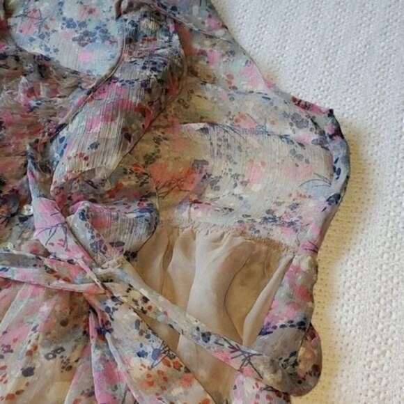 Black Rainn Multi-colored Sleeveless Ruffled Whimsy Buttoned Belted Sz 4 Dress - Picture 7 of 8